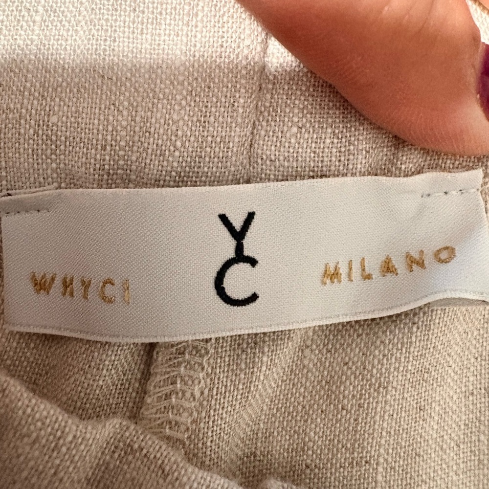 WHYCI Milano Casual Neutral Beige Linen Wide-Leg Pull On Pants w Pockets - Picture 10 of 10